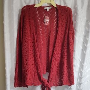 Avenue Deep Red Open-Front Cardigan NWT